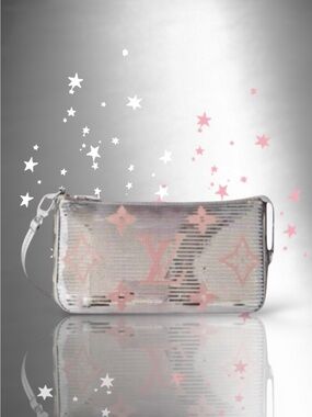 🆕💗LOUIS VUITTON Pochette Accessoires SILVER & PINK Sequins PINK 'LV' Logo Ltd Ed